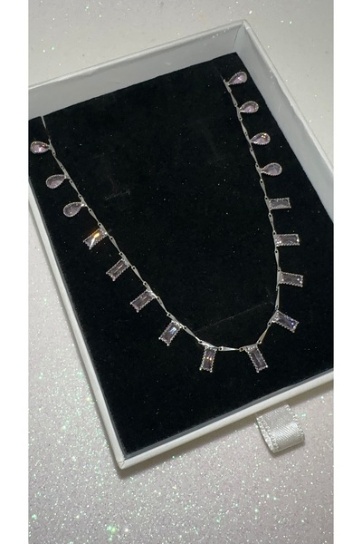 GLARE JEWELRY CO Lüks Cam Taş Dökümlü Paslanmaz Çelik Kolye 40+5 cm