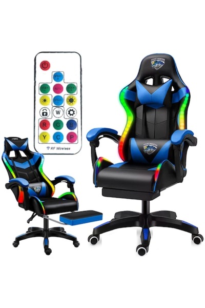 CERLO Scaun de gaming, CERLO, cu LED și masaj, rotativ, cu suport pentru pici...