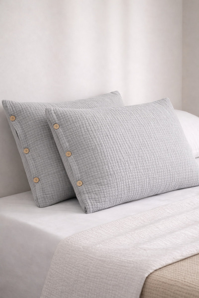 VERONİCA LİNE 6 Layer Muslin 100% Cotton 2-Piece Buttoned Set of Pillowcase 5...