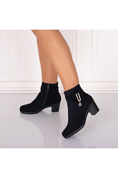 MEIYANIN Women's Fur-lined Black Suede Ankle Boots with Heels Jomya, 36