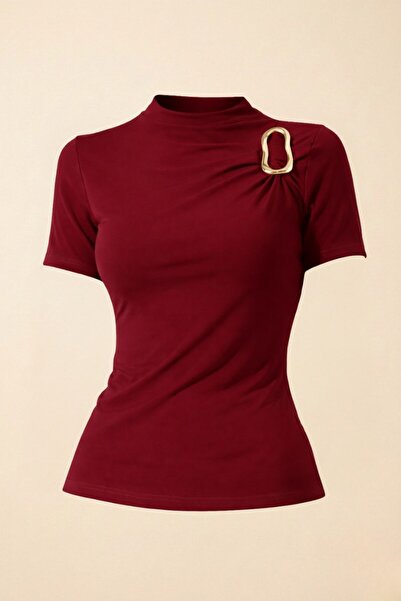 Potenza Γυναικείο μπλουζάκι κοντομάνικο χρυσό Με λεπτομέρεια αγκράφας Με σούρ...