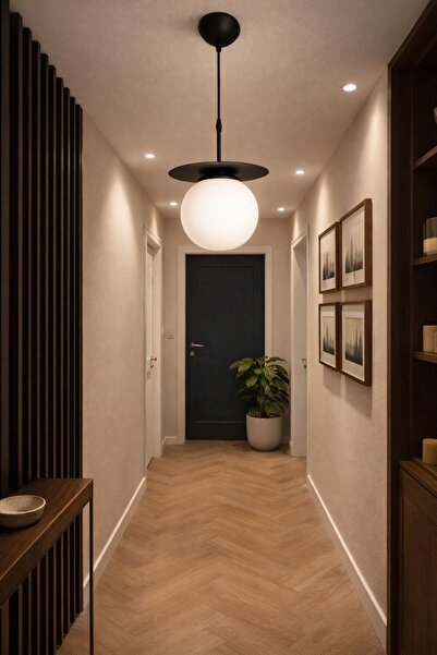 Ömür Avize tırtıl siyah kasa globe camlı sarkıt avize