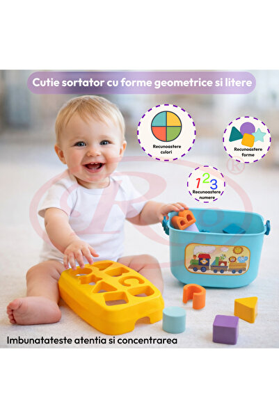 RCO Cutie sortator cu forme geometrice si litere Baby First Blocks invatare prin joaca,16 piese colorate