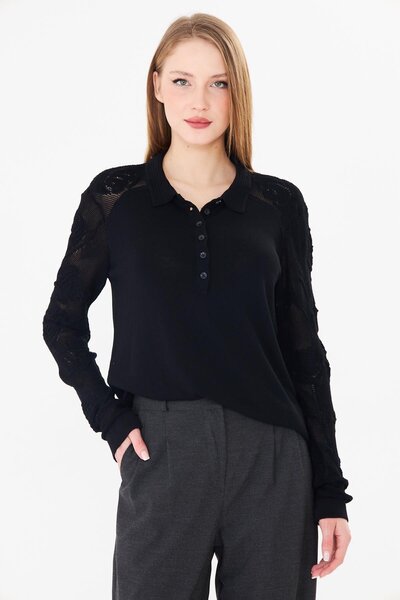 Irmak Kerekli Γυναικεία Απαλής υφής Gül Με σχέδιο Δαντέλα Πλεκτή Μπλούζα με Γ...