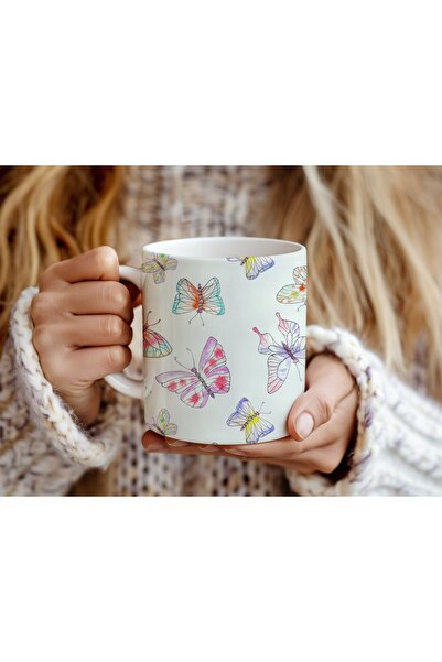 Beramussa Mug with Colorful Butterflies - Elegant Design Cup Featuring Purple...