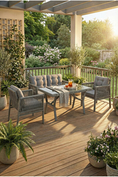 Çavdar Group Zara Raddan 2+1+1 Çay Seti Balkon Teras Bahçe Mobilyası El Örgüs...