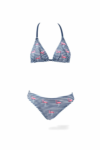 Yasmy Collection Kız Çocuk Lacivert Beyaz Çizgili Flamingo Desenli 4-12 Yaş Ü...