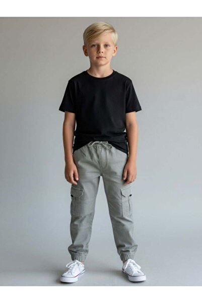 Zekids Pantaloni țesuți pentru băiat cu talie elastică și detaliu de buzunar