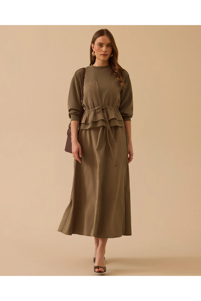 SEÇİL ÇİFT KUMAŞLI BAGÇIK DETAYLI ETEKLİ TAKIM