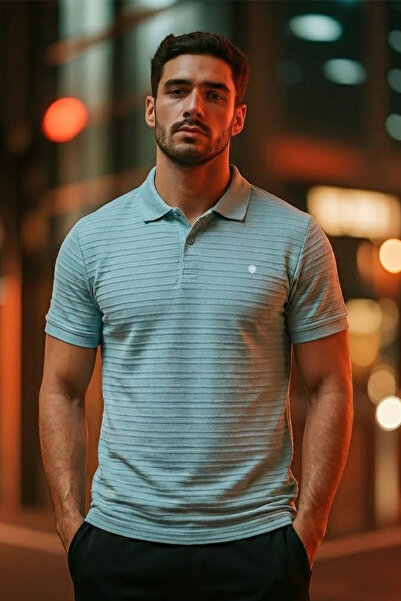COMBİNE MİCHAİL Men's Short Sleeve Mint Loose Polo Collar T-Shirt