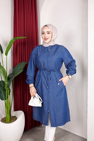 Rabia Zülal Beli Tünelli ve Cep Detaylı Kot tunik Lacivert