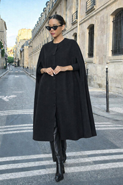 comstar Ženska dnevna široka crna pončo bez rukava Kašmir tkanina