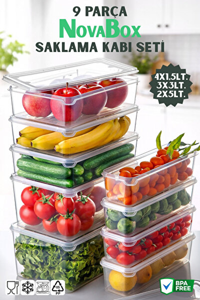 Nandy Home NovaBox 9 Parça Saklama Kabı Seti - Çok Amaçlı Buzdolabı Organizeri
