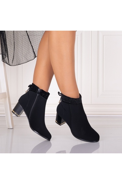 MEIYANIN Women's Black Faux Suede Fur-lined Ankle Boots with Heels Meldora, 39