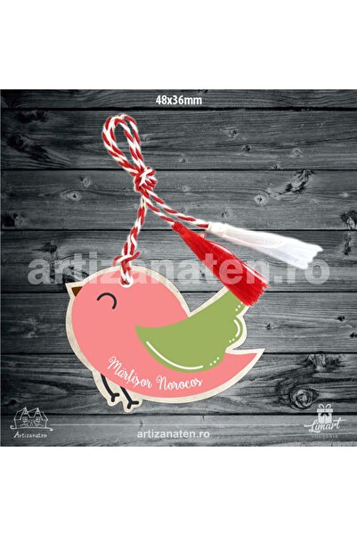 LimArt Martisor norocos, in forma de pasare, cu snur, 4.80 cm x 3.60 cm