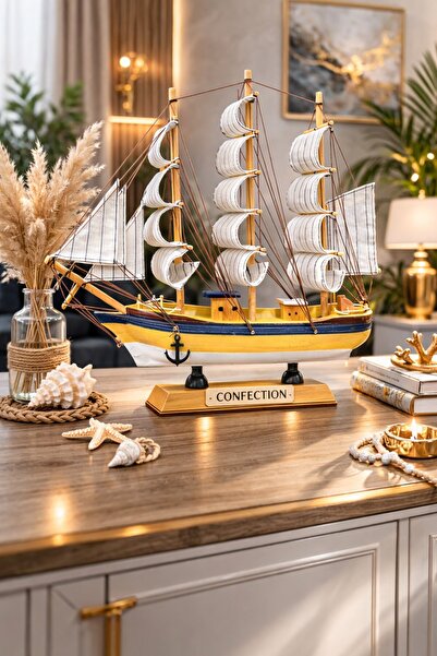 BiTon Toptan Büyük Boy El Yapımı Ahşap Yelkenli Gemi Maketi 33 X 33 CM – Deko...