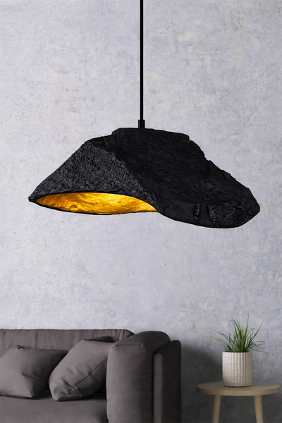 Hmydesign Handmade Wabi Sabi Karbon Beton Avize- Black Vulkron