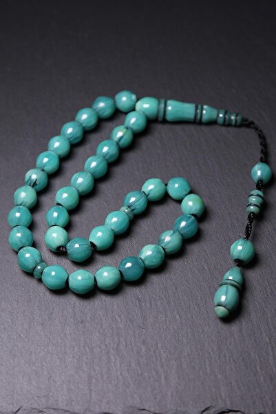 TESBİHKENTİ Модел „Баррел“ Зелени атрактивни пресовани кехлибарени броеници