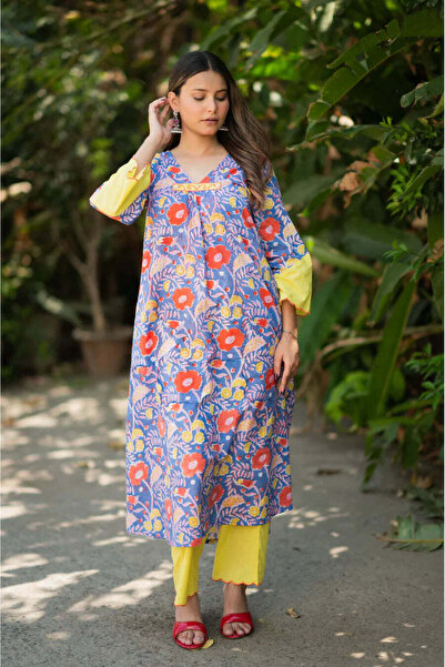 ZERE Purple Pure Cotton Handblock 2-Piece Kurta Set