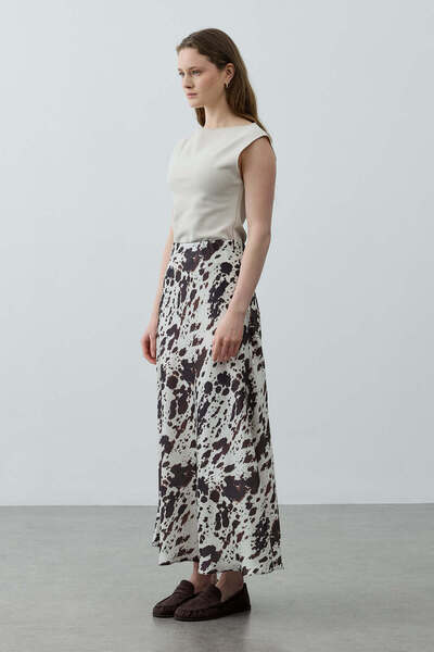 Fahhar Desenli Twill Etek Ekru