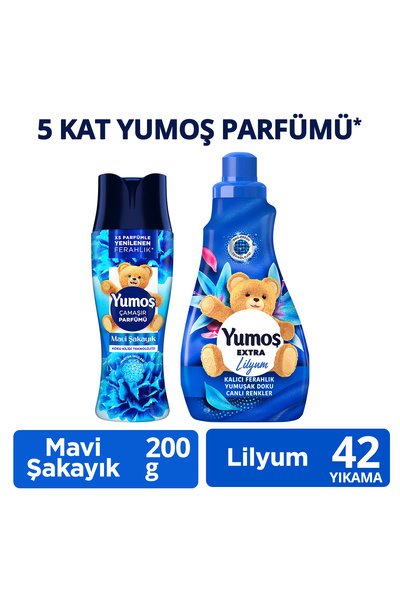 Yumoş Extra Konsantre Yumuşatıcısı Lilyum 1008 ml x1 + Çamaşır Parfümü Mavi Ş...