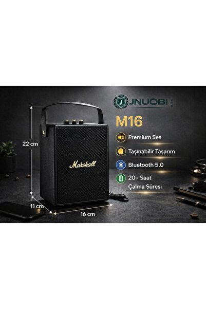 JNUOBI M16 Retro Tasarımlı Taşınabilir Bluetooth Hoparlör - Siyah Vintage Şık...