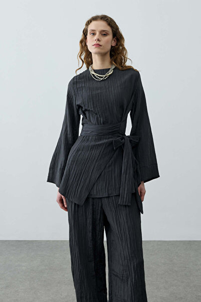 Fahhar Kıraşlı Bağlamalı Pantolonlu Takım Siyah