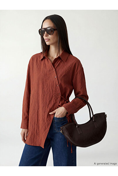 LC Waikiki LCW STUDIO Κόκκινο γυναικείο πουκάμισο τουνίκ με λεπτομέρειες και ...