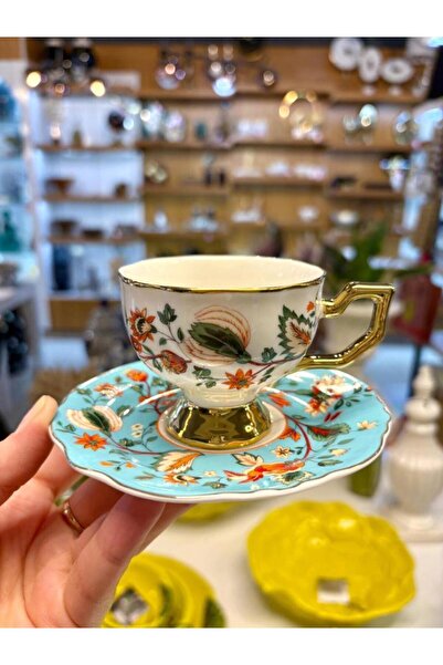 Kosova EVAN TURKUAZ ÇİÇEKLİ TEK KİŞİLİK TÜRK KAHVESİ FİNCANI