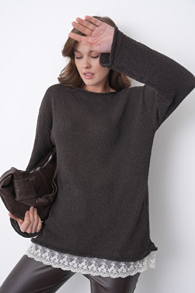 Noi Belis Lace Detailed Boat Neck Knitwear Blouse Ss26Bz0034