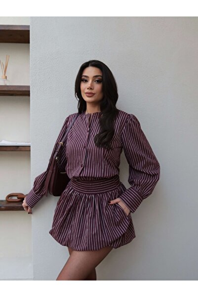 ESRAHELVACI Striped Shirt Skirt Set