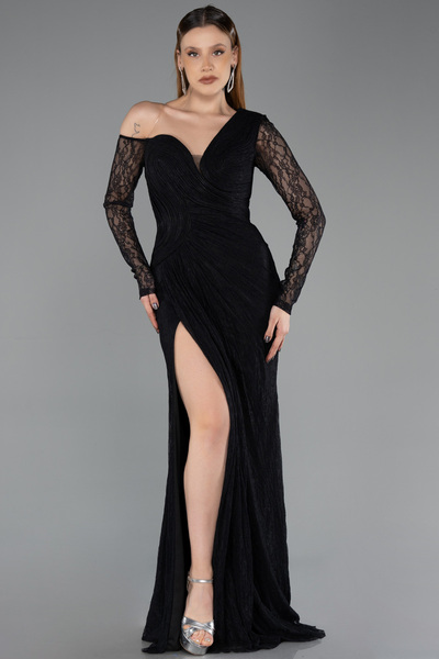 AYSHA BOUTIQUE Drapeli Göğüs Detaylı Yırtmaçlı Uzun Dantel Abiye