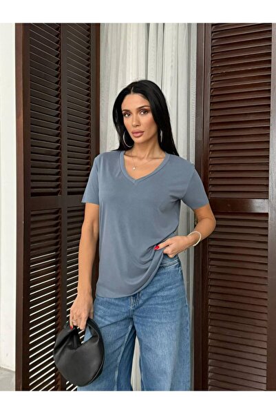 CREP WOMAN FASHION V-neck Modal fabric basic t-shirt