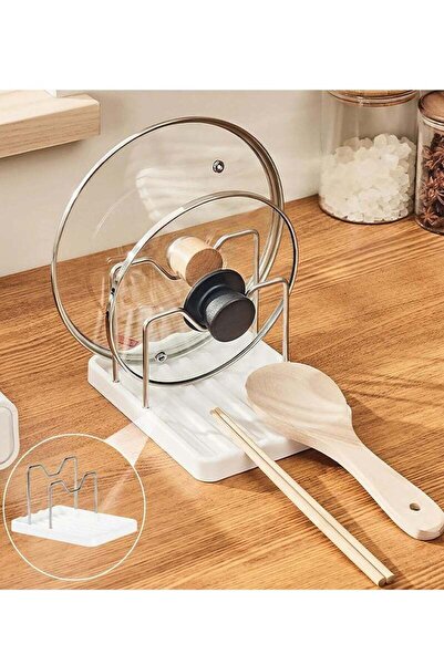 Arabest حامل ملاعق مع حامل غطاء، منظم أغطية أواني من طبقتين، رف مطبخ متعدد ال...