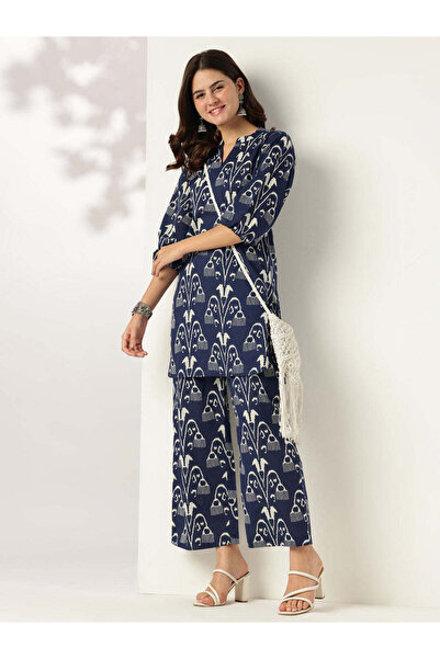 ZERE Navy Blue Cotton Ikkat Co-Ord Set