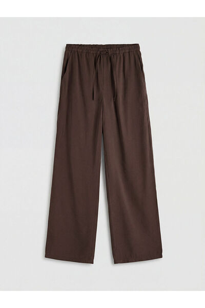 LC Waikiki بنطلون نسائي بني مرن الخصر مزيج مودال