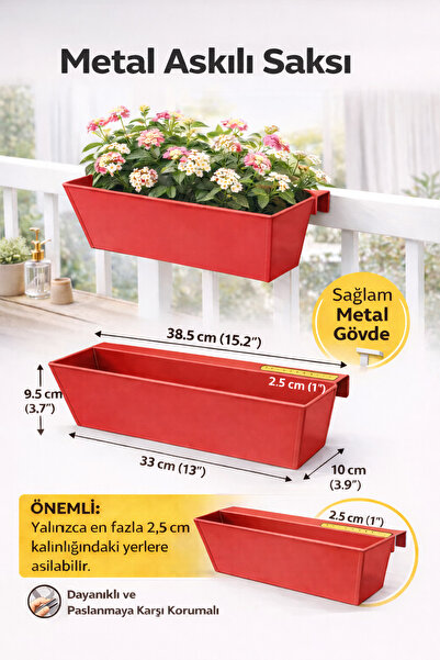 Binbirreyon Askılı Metal Çiçek Saksısı Geçme Askılı Saksı Balkon Saksı 38,5cm...