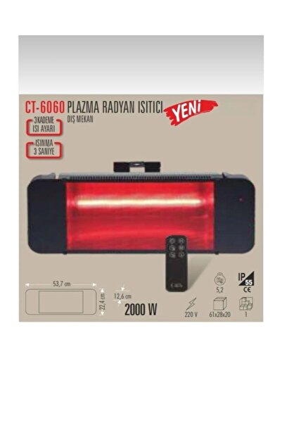 Cata CT-6060 Plazma Dış Mekan Radyant Isıtıcı 3 Kademe Kumandalı Isı Ayarlı