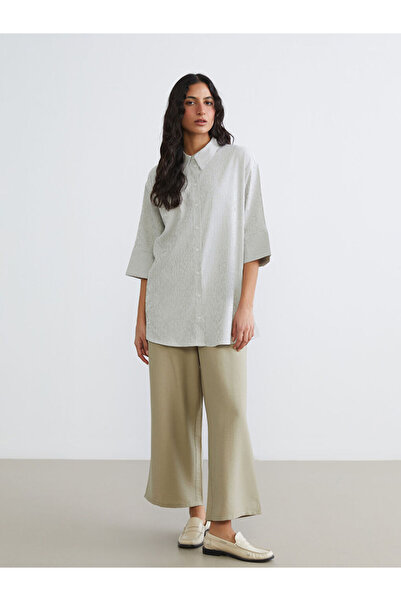 LC Waikiki Green Wide Leg Women's Trousers with Elastic Waist