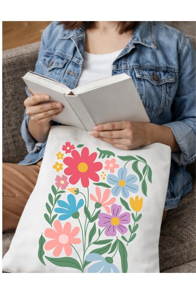 OEM Geantă Tote Bag Albă cu Imprimeu Floral Colorat