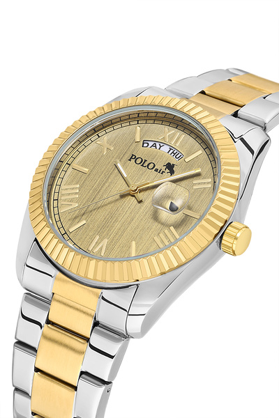 Polo Air Moon Day Display Calendar Men's Wristwatch Gold Silver Color Pl-7076E9X