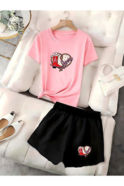 Rayan & Hoor Style Love Printed Shorts T-Shirt Set Streetwear Bottom Top Comb...