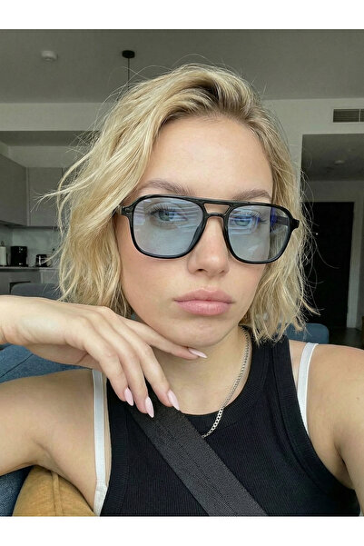 funeyes Blue Glass Nantes Black Unisex Thin Double-Bridge Sunglasses Lightwei...