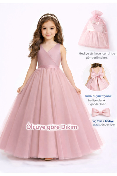 nsmkidslife Kız çocuk Pudra Pembe Anvelop Mezuniyet Doğum Günü Kruvaze Uzun A...