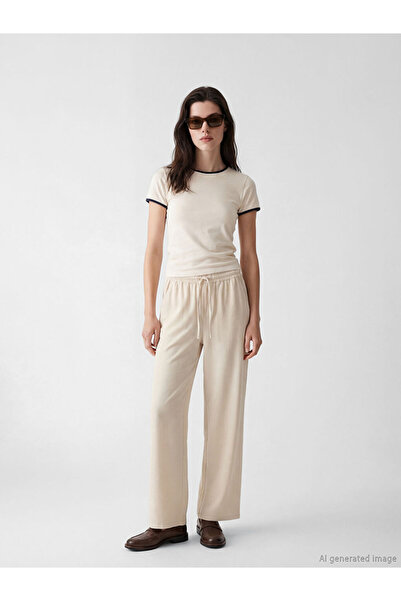 LC Waikiki Lcw comfort beige elastic waist wide leg women's pants