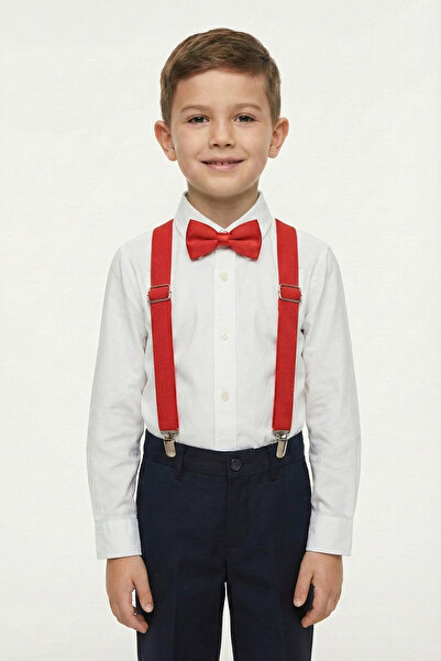 nacar çarşı Αγόρια Λευκό Μακρυμάνικο Πουκάμισο με Κόκκινο Παπιγιόν Σετ 23 Απρ...