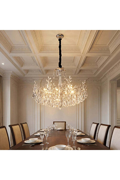 RFAN Chandelier, Model 1117/600, Crystal Texture, Metal, 8 X E14, Silver