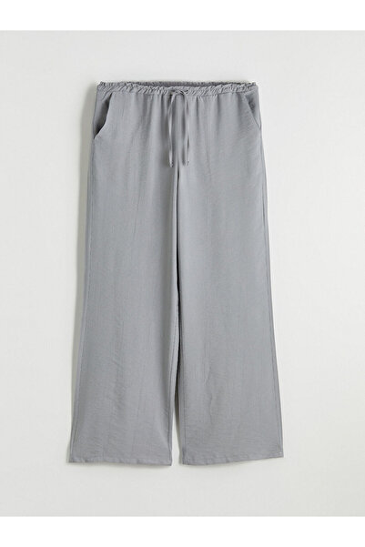 LC Waikiki Lcw Modest Gray Women's Wide Leg Pants with Elastic Waist