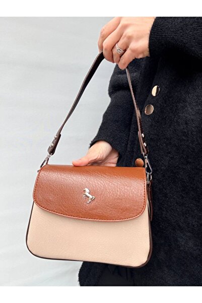 Çanta Trend Miami Polo Clup Tan Cream 2 Straps 2 Compartments Women's Shoulde...