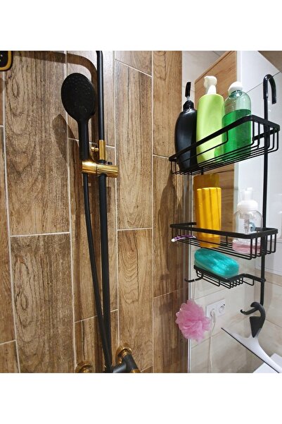 zola Steel bathroom shelf, suspension mounting, 3 baskets, 63x14x28.5cm, black